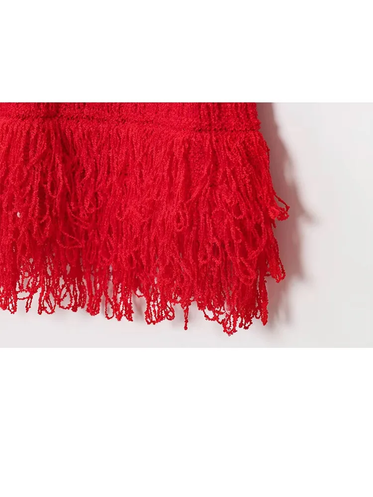 HH frauen Sommer Sexy Chic Pullover Weste Solide Oansatz Quaste Dekoration Weibliche Neue Mode Schlank Ärmelloses Strick Tops 2025