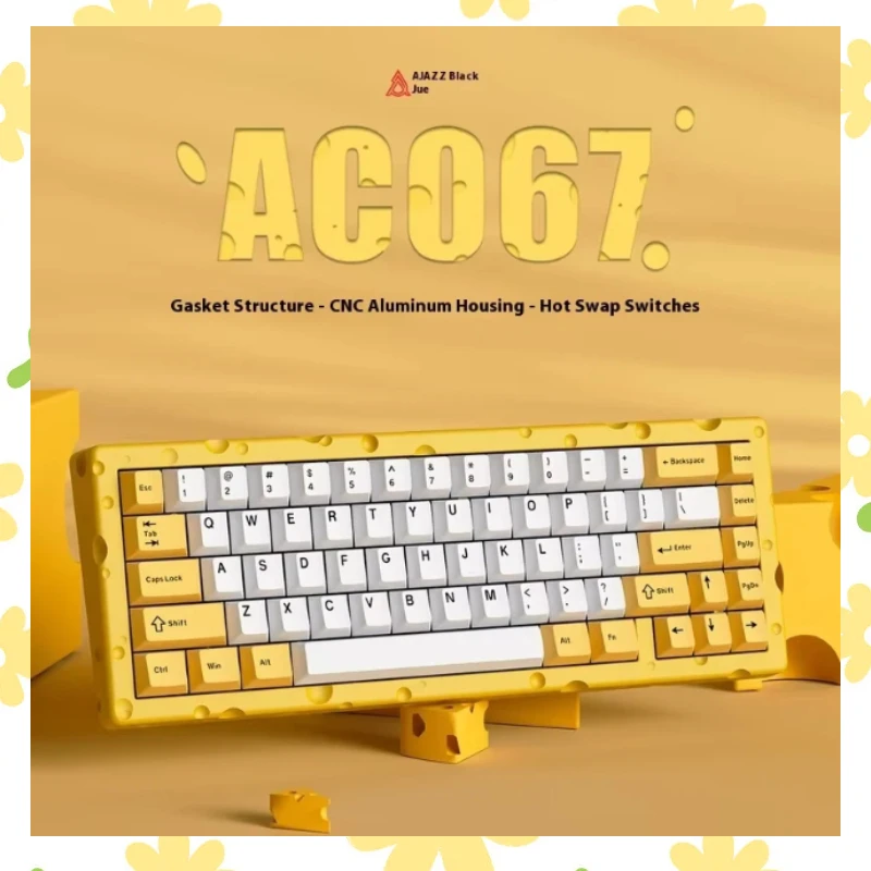 

New Ajazz Ac067 Cheese Theme Customized Mechanical Keyboard Game Gasket Structure Hot Plug Wired Light Krypton Holiday Gifts