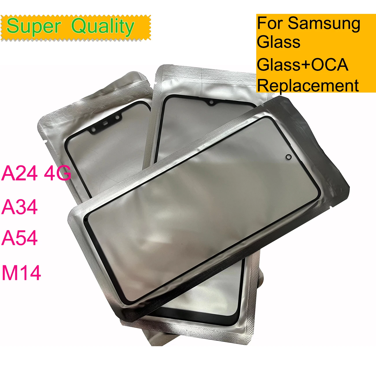 10Pcs/Lot For Samsung Galaxy A54 A34 A24 4G M14 Touch Screen Panel Front Outer Glass LCD Lens With OCA