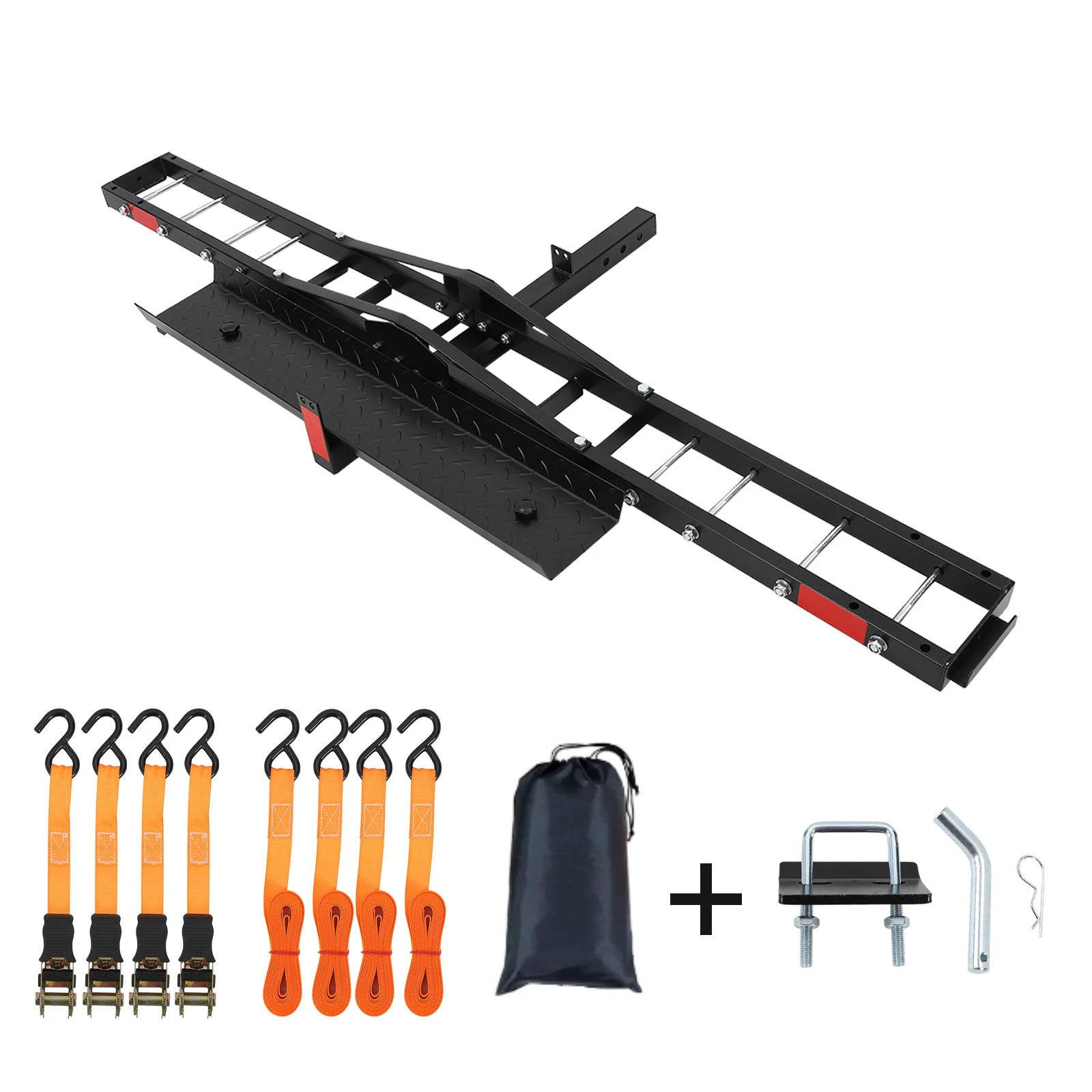 Car Motorcycle Hitch Carrier, 500 lbs Heavy Duty Steel Off-Road Carrier with Loading Ramp, Anti-Tilt Locking Device