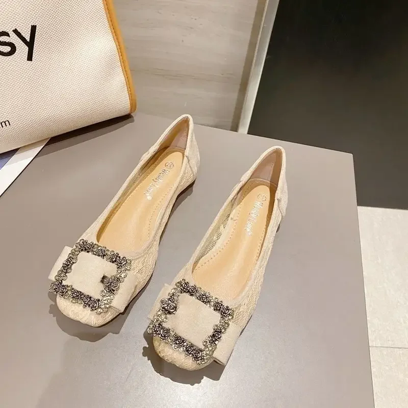 

Лето 2023 г., стильные женские туфли на плоской подошве со стразами и квадратным носком 39, быстрая доставка, модная дешевая женская обувь высокого качества с распродажей Y2k