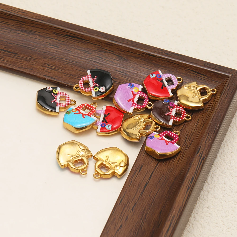 4 Stück Edelstahl-Emaille-Anhänger in Form von niedlichen Handtaschen für DIY-Schmuck, Mädchen-Ohrringe, Halsketten, Taschenanhänger, Zubehör. – Detail 4