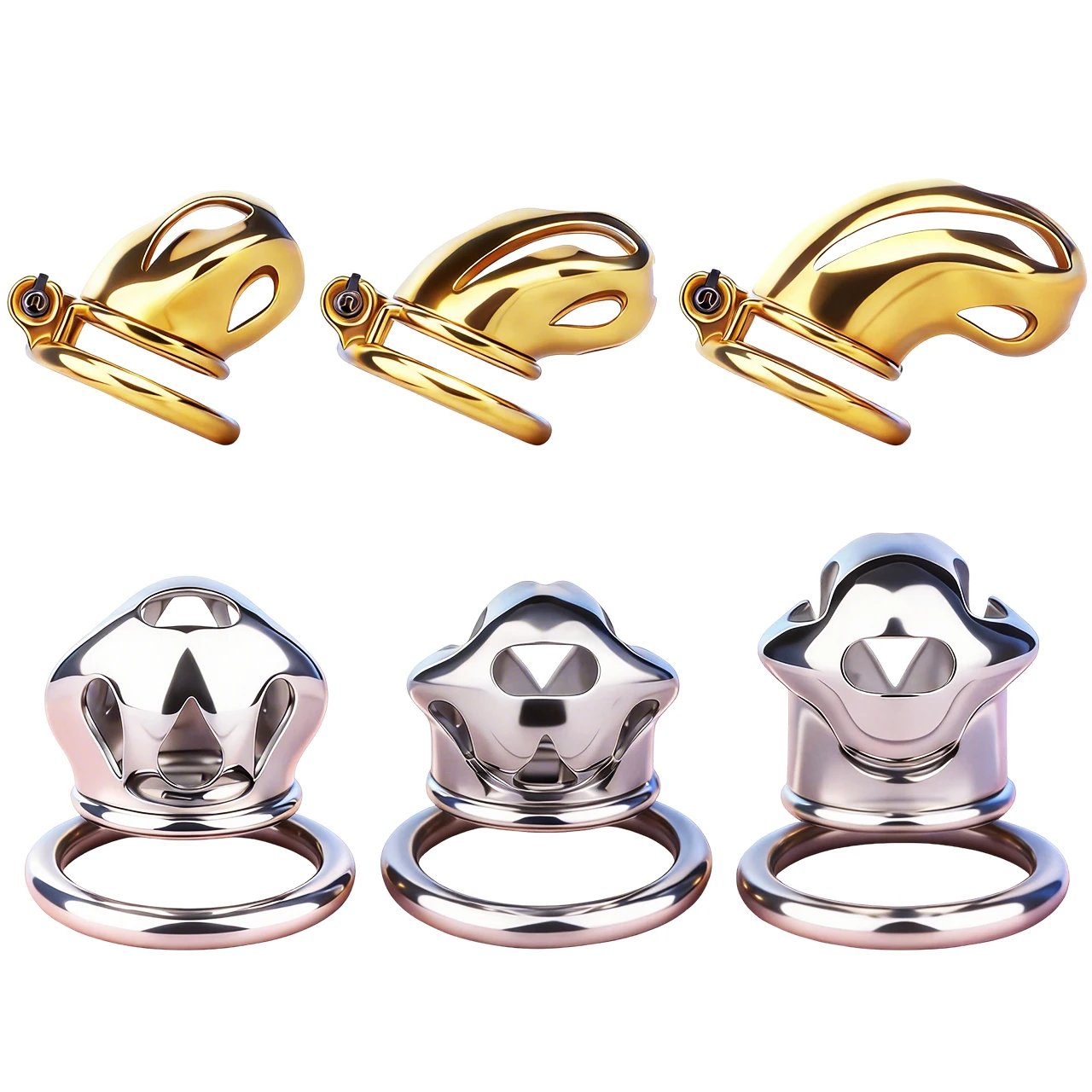 FRRK Jaula de Castidad masculina con diseño de mamba de acero inoxidable, 2 colores, 3 tamaños, jaula con cerradura para pene, juegos para adultos BDSM, juguete sexual para hombres