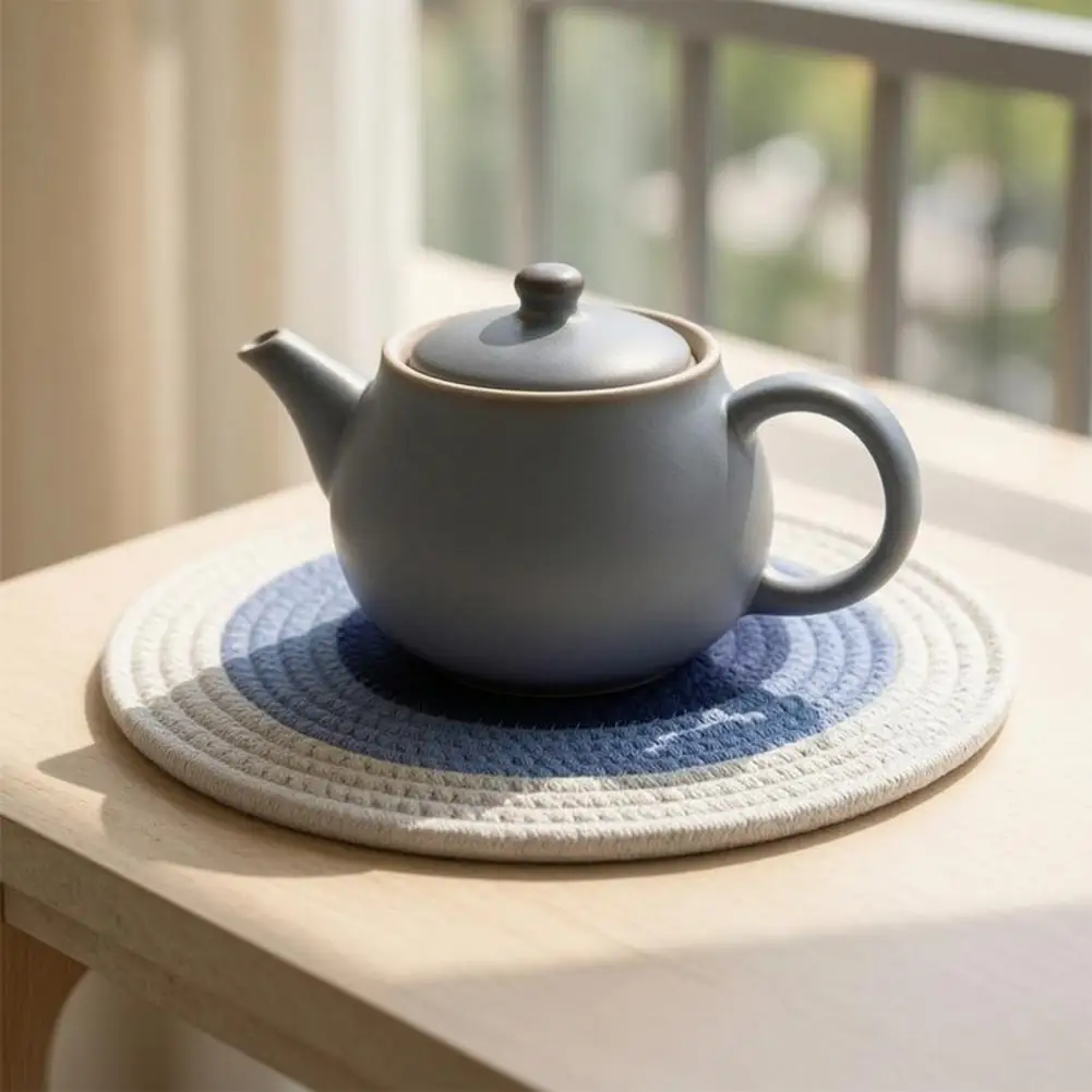Casserole Heat Pad Cotton Rope Coaster Set Color Block Heat Insulation Mat Thickened Potholder for Hot Dishes Farmhouse Style