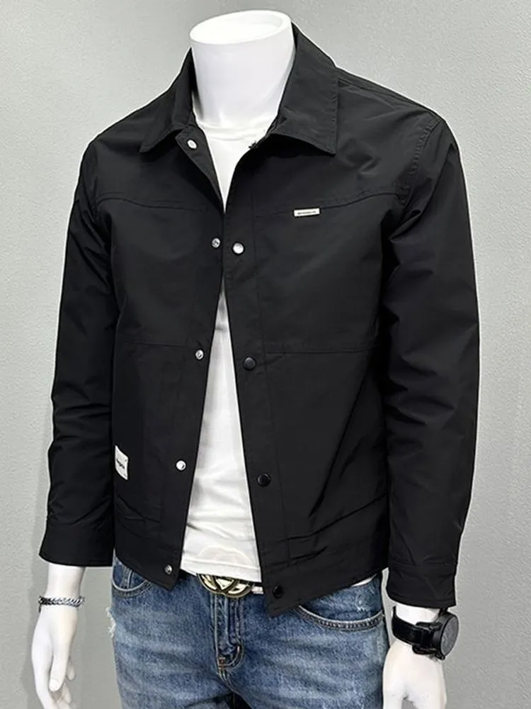 2025 New Men's Fashionable Stand Collar Jacket Trendy All-Match Workwear Outerwear Windproof Regular Sleeve Length Spring Autumn