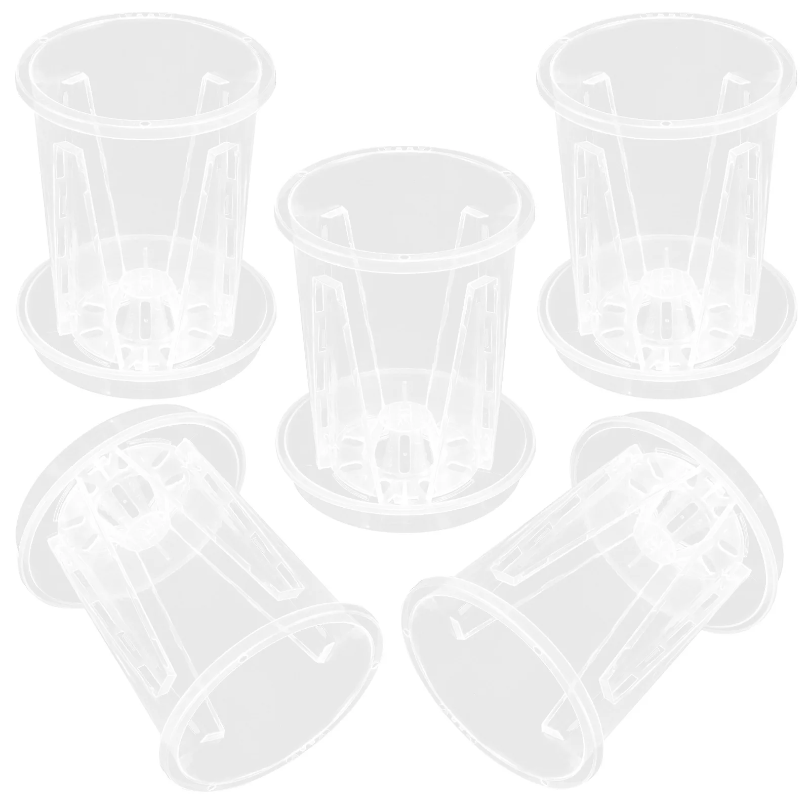 

5 set Sets Breathable Root Control Pots Clear Plastic Orchid with Drainage Holes Small Size Pots Trays Garden