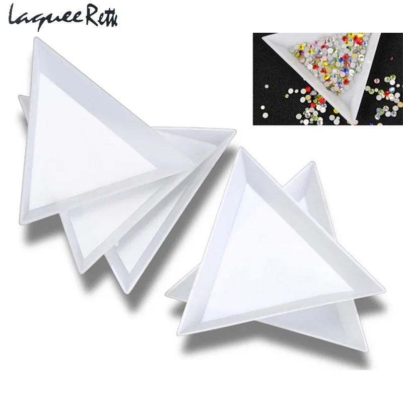 10pcs/lot TRIANGLE PLASTIC SORTING TRAYS Unha RHINESTONES BEADS CRYSTAL 3D NAIL ART jewelry TOOLS Accessoires