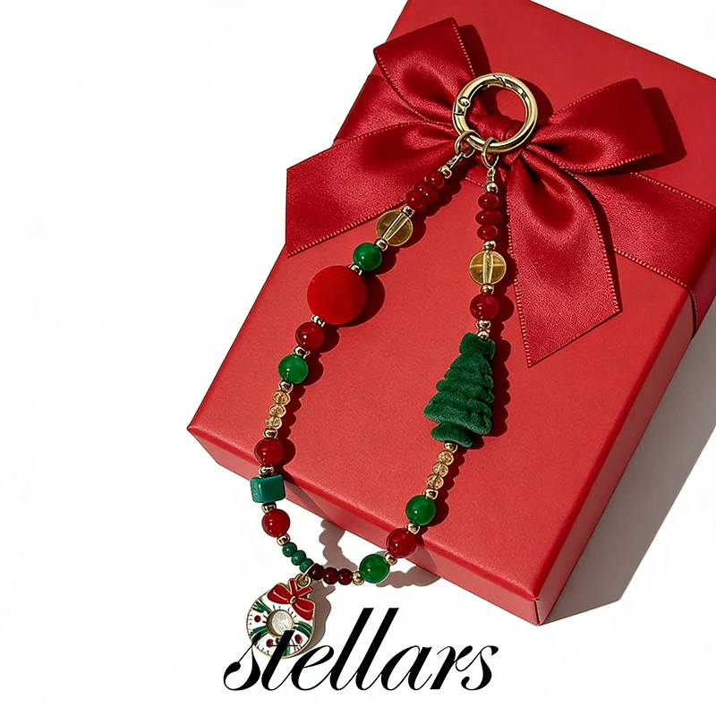 

Christmas Red Pom-Pom Christmas Tree Phone Charm, Exquisite Phone Pendant, Bag Accessory, Keychain, Anti-Lost Phone Strap
