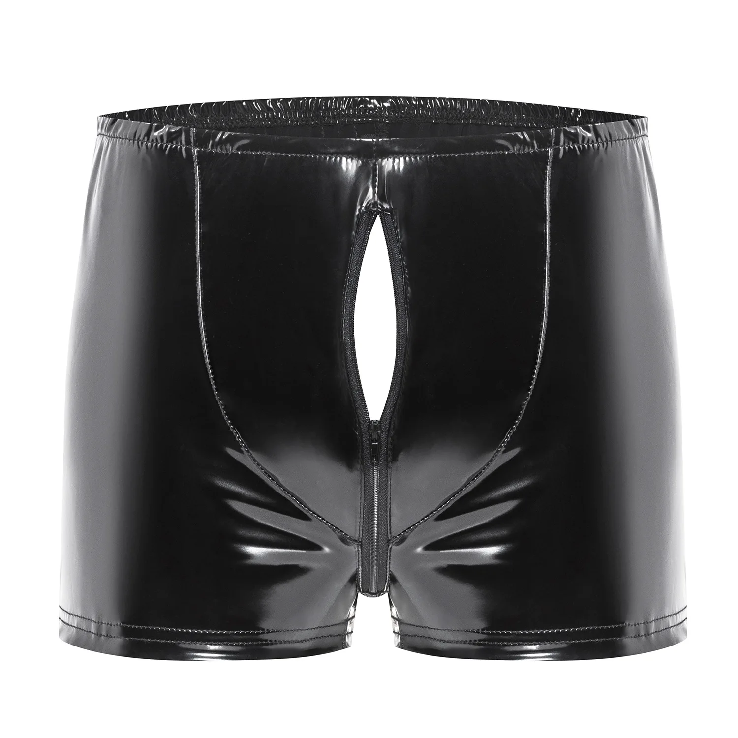 

Sexy Men's Boxers Shorts Shiny Patent Leather Wetlook Fetish Underwear Panties Erotic Zipper Male Backless Open Butt Underpants