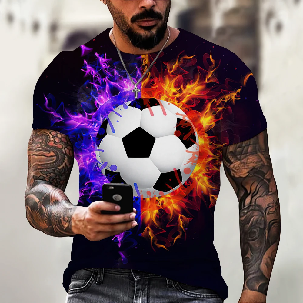 T-shirts for Men Oversized Tee 2022 Football 3D Print Fashion Unisex T Shirt Harajuku Summer Short Sleeve Children\'s Size Tops