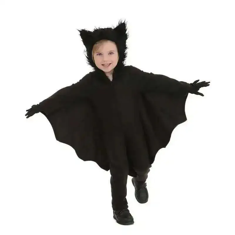 S-4XL hombres mujeres familia de vampiros niños Cosplay disfraces de murciélago vestido elegante Halloween monos para padres ropa de bruja guantes mb.3