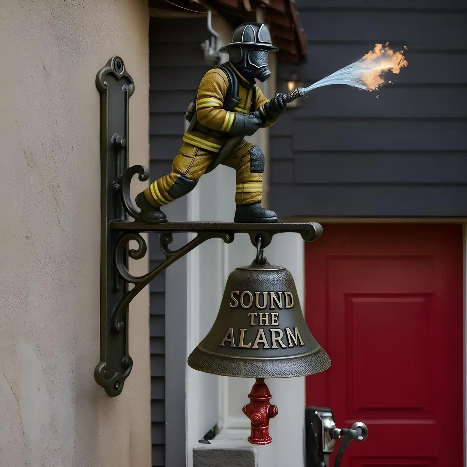 Firefighter Doorbell Loud Alarm Sound Bell Vintage Commemorative Ornament Wall Mount Doorbell for Indoor Outdoor Home Garden