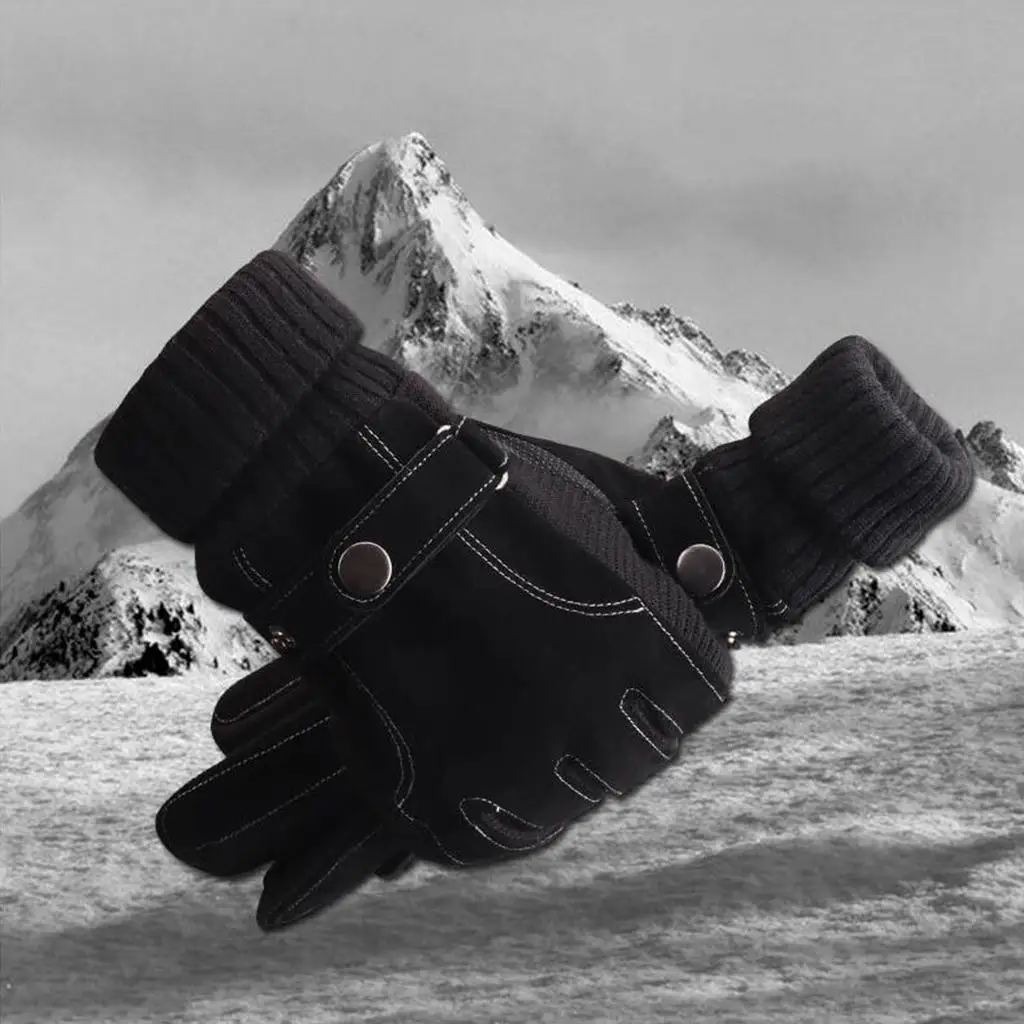 

Windproof Leather AntiSlip Thermal Reinforce Warm Snowboard Gloves for Skiing Snowboarding Driving Cycling Men