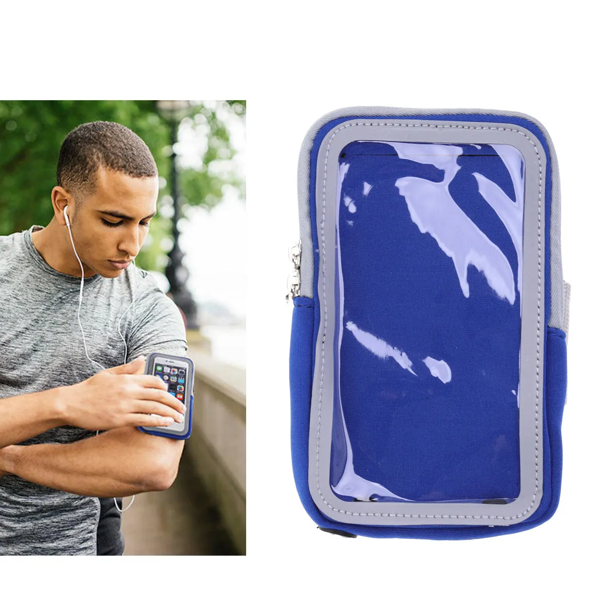 

Sports Arm Bag Waterproof Dacron Stretchable High Elastic Belt Outdoor Running Travel Pouch for Phone Keys Money Earphone Blue