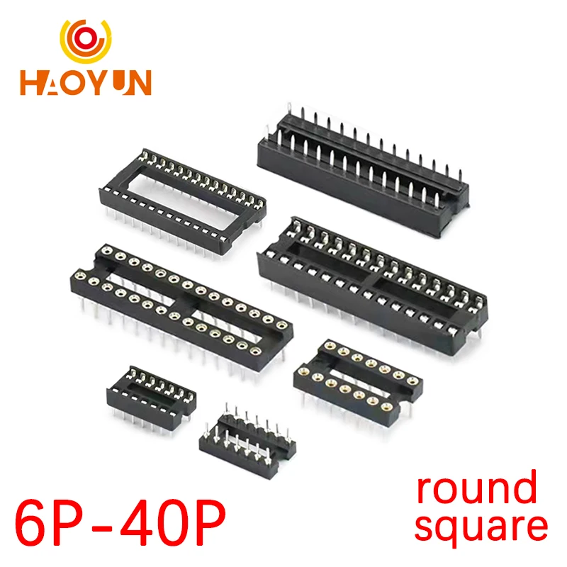 【10PCS】IC Seat 6P/8P/14P/16P/18P/20P/24P/28P-40P DIP IC sockets Adaptor Solder Type 28Pin Narrow Body DIP Sockets MCU Seat 24PIN