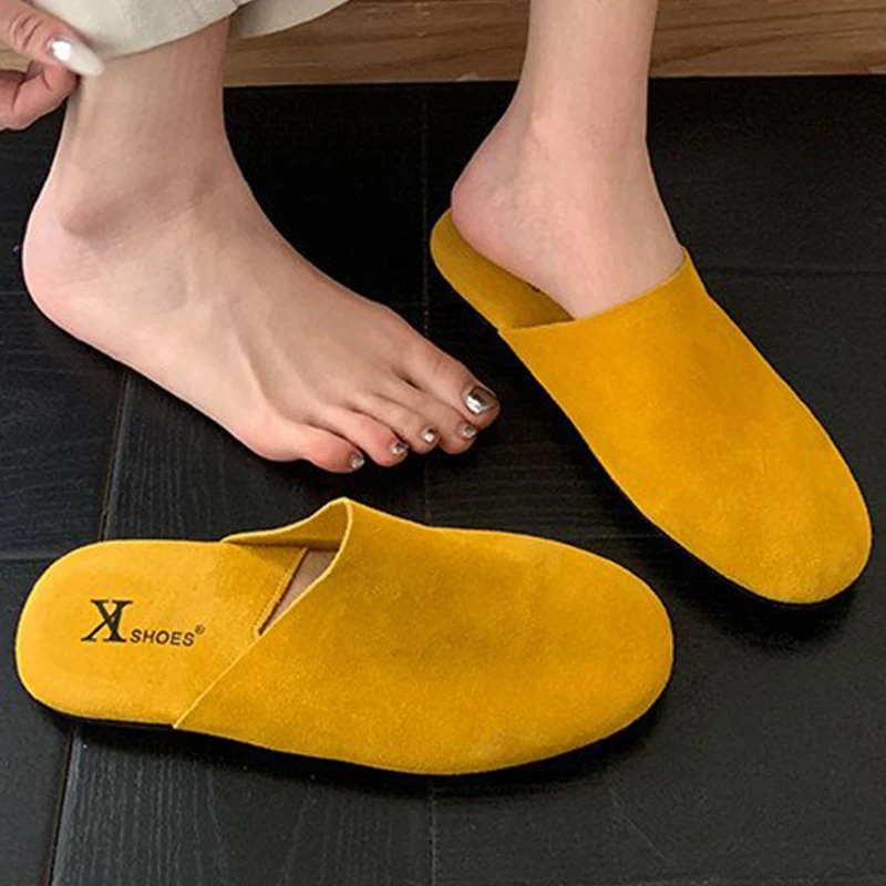 Damen Flache Pantoletten Slingback Wildleder Mules Schuhe für Frauen Modische Slides 2026 Neue Sommer Flip-Flops Gemütliche Kleiderpantoletten Mujer Zapatos
