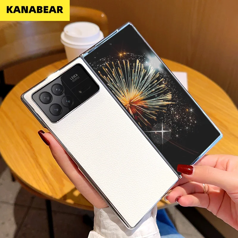 

Luxury Plated Silver Edge Leather Case For Xiaomi MIX Fold3 Litchi Texture Slim Simple Foldable Full Protection Cover