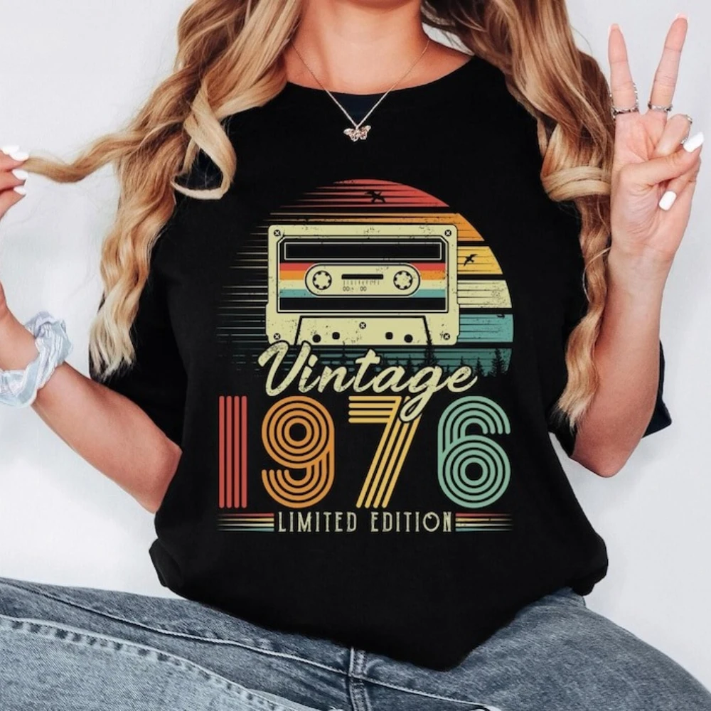50th Birthday Shirt Vintage 1976 Limited Edition Cassette T-Shirt 1976 Birthday TShirt Retro Style Men Women Unisex Casual Tee