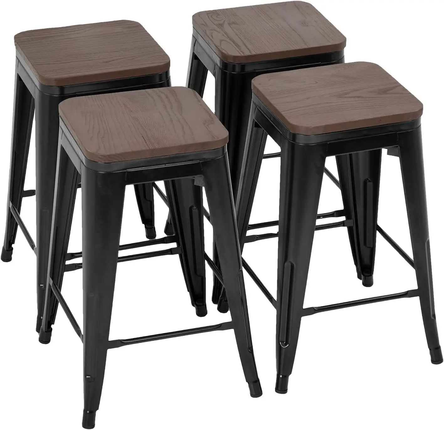 Metal Bar Stools Set of 4 Counter Height Bar Stools 24 Inches Industrial Bar Chairs Patio Stool Stackable Backless Stool Indo