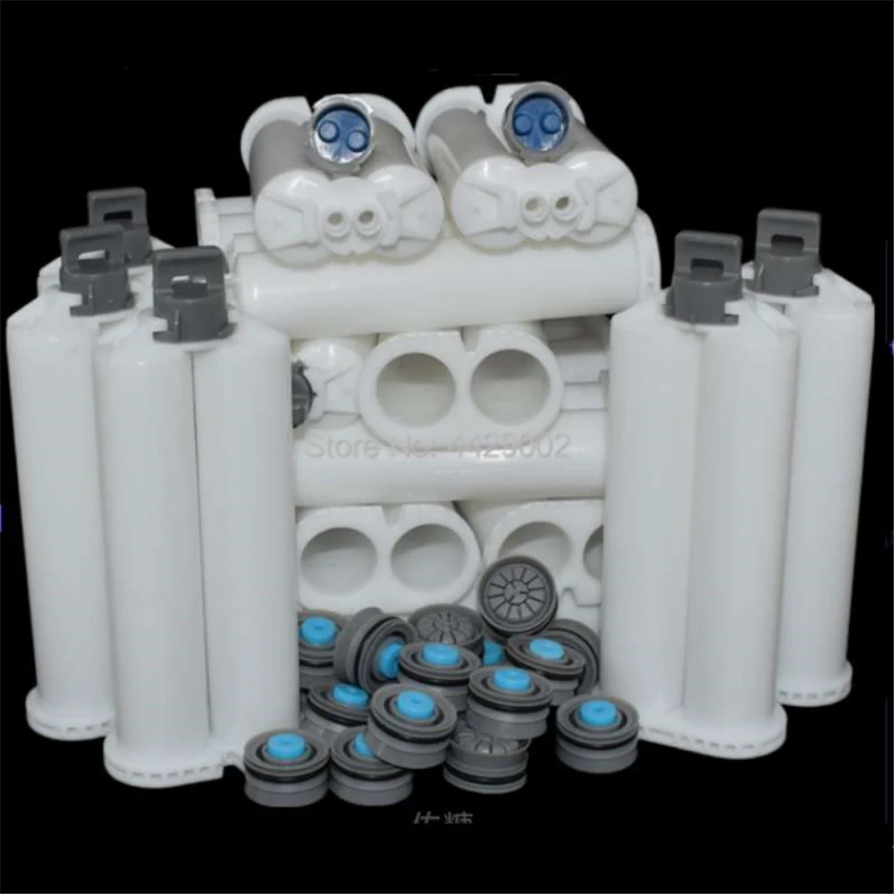 500 Stück 1:1 Leere Kartuschen 50ml Epoxidharz-Klebstoffe AB-Tuben-Kartuschen Applikator Zweikomponenten-Spender-Tube & 1000 Stück Verschlüsse – Detail 7