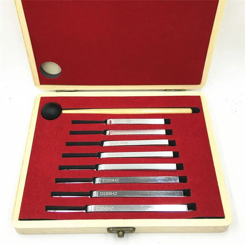 SALE AA63 8 Pack 256-512HZ Steel Tuning Fork Set Mallet Vibration Therapy Tools