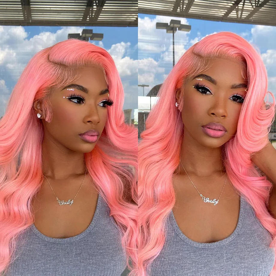 Perruque Lace Front Wig Body Wave brésilienne naturelle, cheveux humains, rose, 13x4, 13x6, HD, sans colle, pour femmes