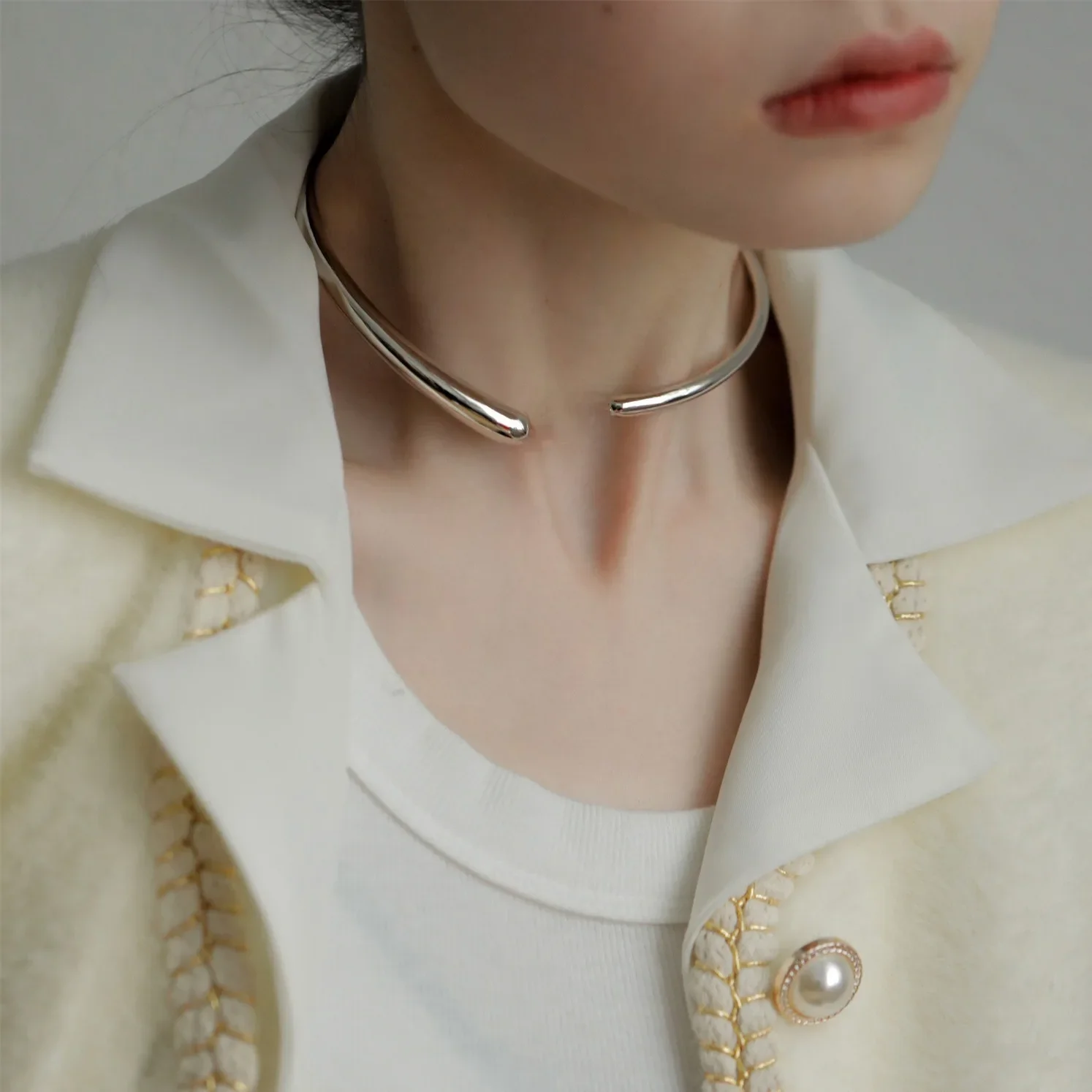 Personality simple drop collar ins cool style fashion steel collar everything choker high sense necklace