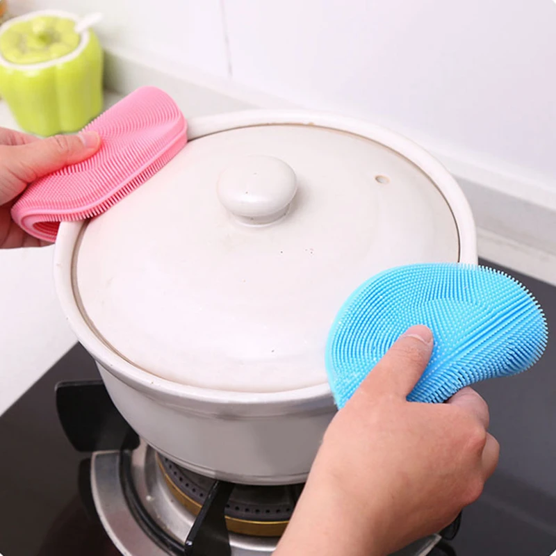 Kitchen Gadgets Round Silicone Magic Cleaning Brushes Washing Fruit Brush Insulation Pad Pot Bowl Cleaner Kitchen Accessories