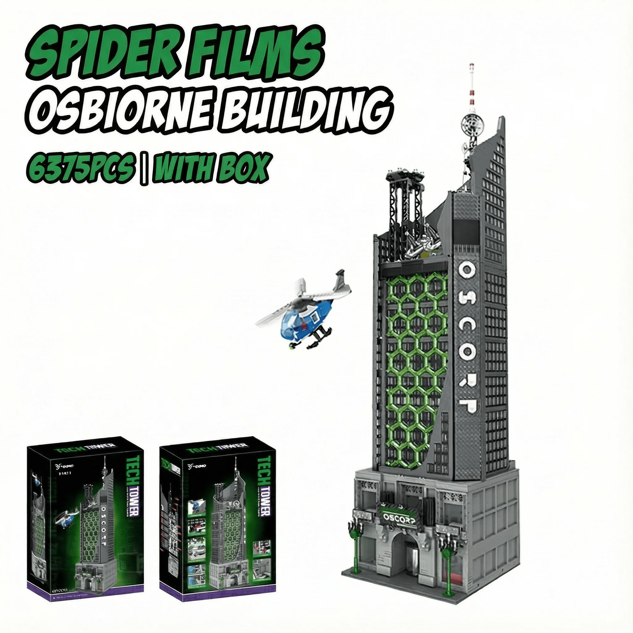 6375개 조각 스파이더 오스코프 히어로 타워 조명 포함 블록 영화 시티 클래식 건축 모듈 조립 모델 키트 DIY 장난감 G