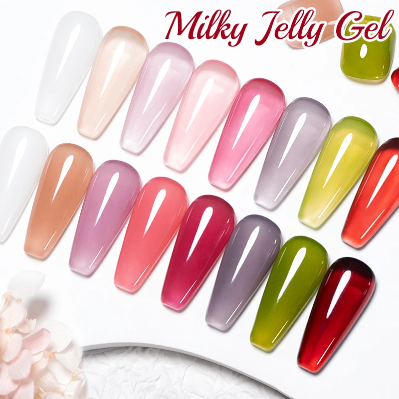 PUENTE Milky Jelly Gel Nail Polish 7.5ml Translucent Pink Color Nail Gel Soak Off  Nail Art Gel Manicure Semi-Permanent Varnish