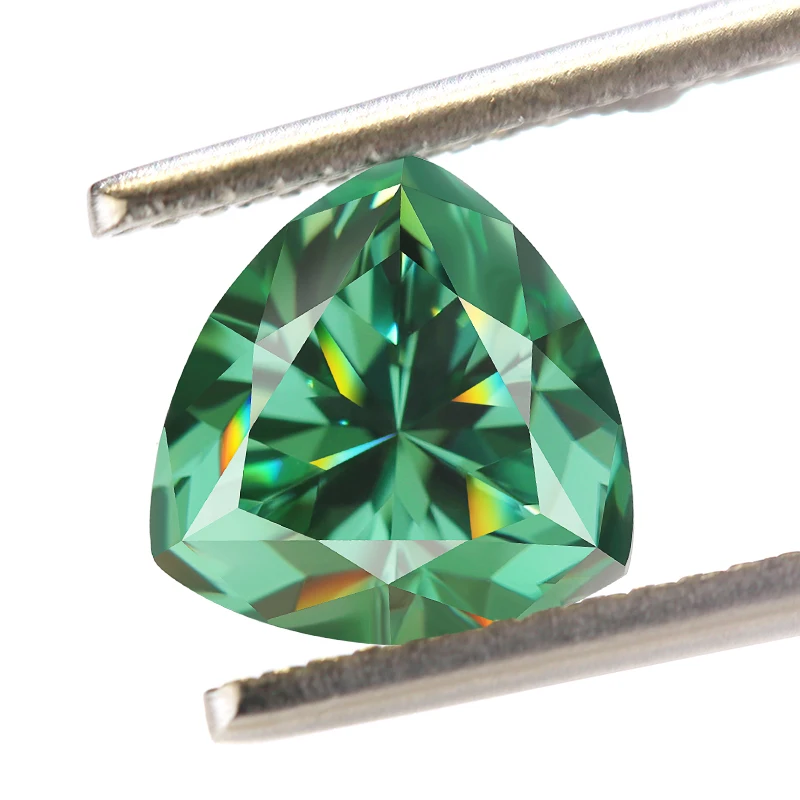 3x3-15x15mm Green VVS1 Trillion Cut Free Engraving Number Loose Moissanite Diamond Test Positive GRA With Certificate