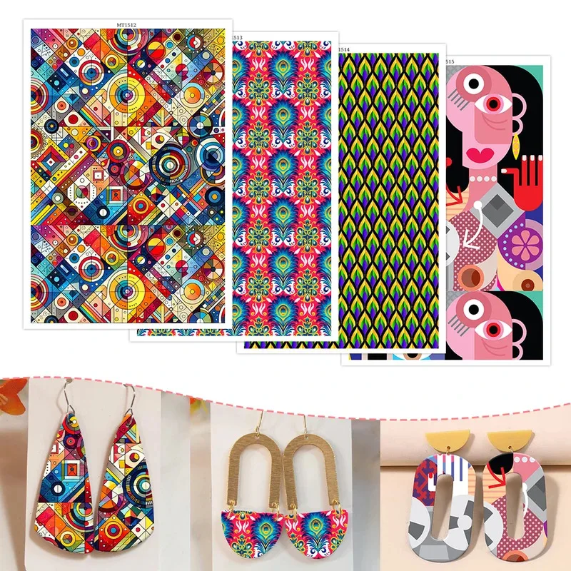 Vibrant Geometric/Peacock/Abstract Watercolor Transfer Paper, Water Soluble Stickers for Polymer Clay DIY Earring