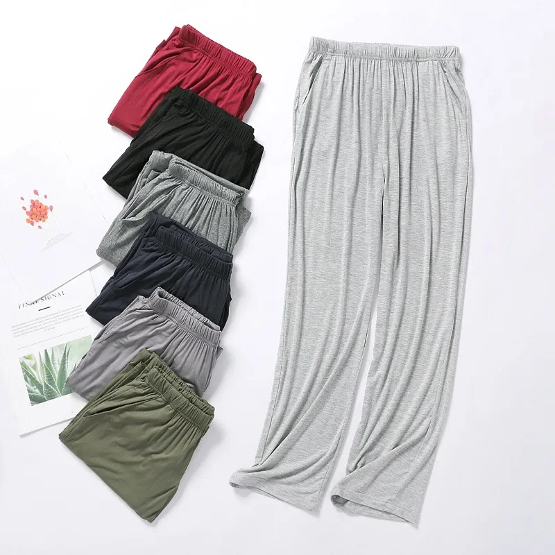 Nuevos pantalones modales para hombre, pantalones de casa de sección delgada para primavera y verano, pantalones de casa de talla grande para