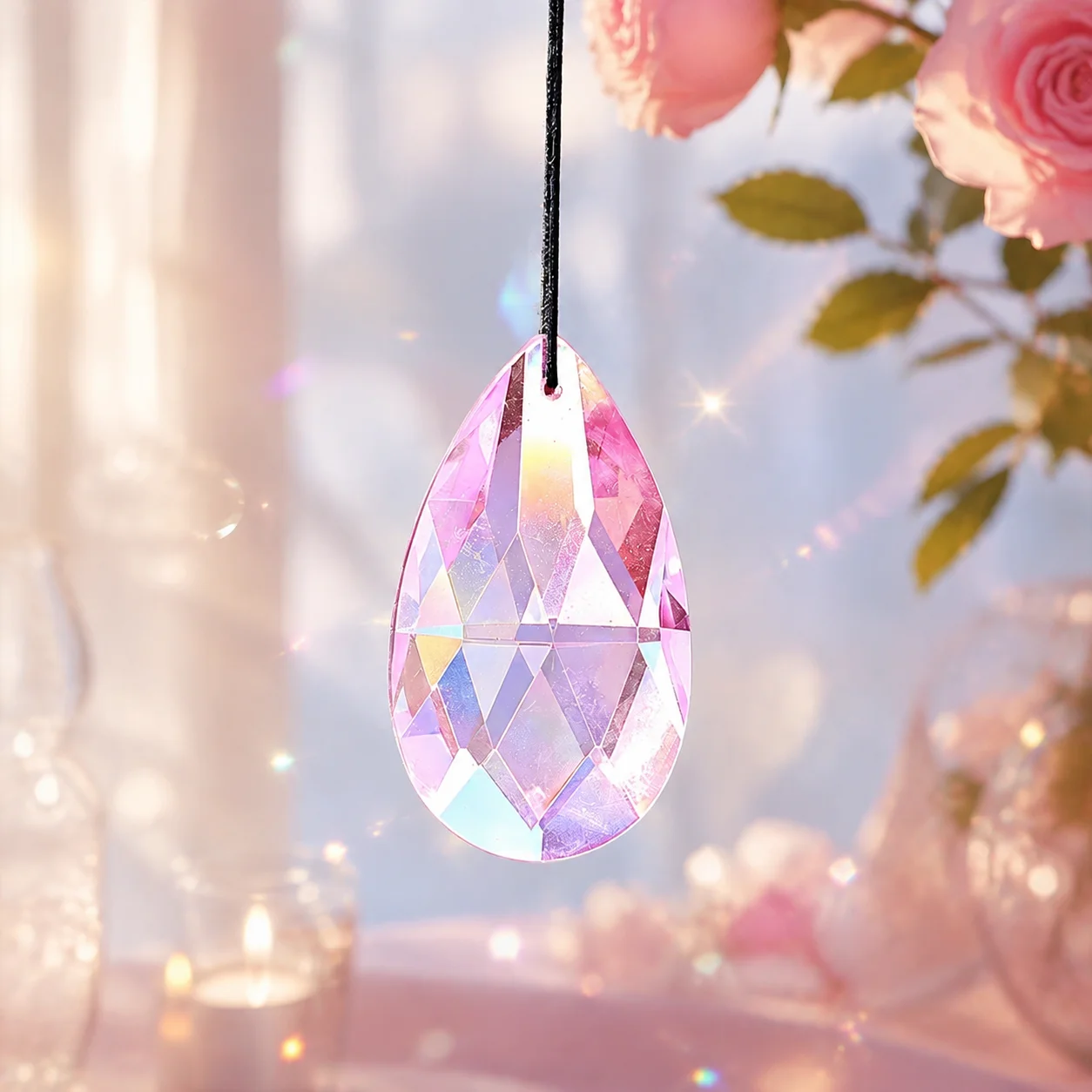 pink drop Crystal Suncatcher Prisms rainbow light reflection Chandelier Replacement Hanging Romantic Window Garden Wedding Decor