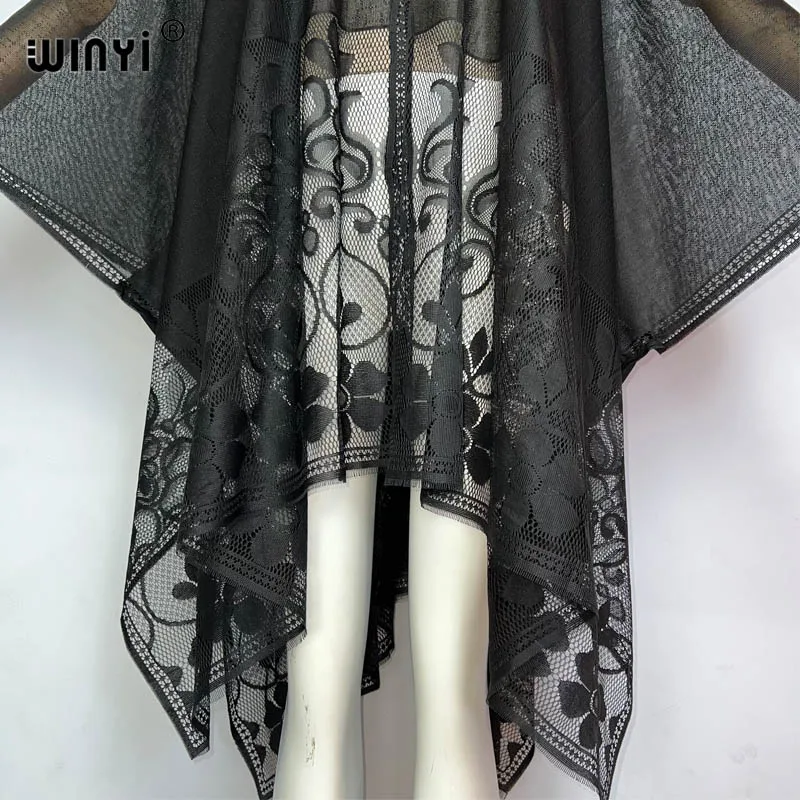 WINYI 2023 África Biquíni Cover-ups Boêmio Monocromático jacquard casaco Mulheres Verão maxi Perspectiva sexy beach cover up