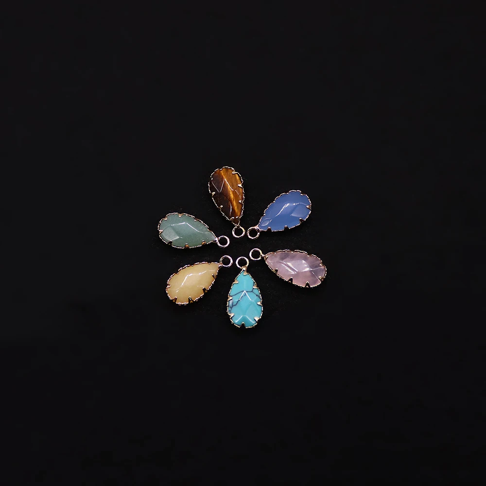 الإبداعية المتخصصة الحجر الطبيعي مصقول قطرة الماء على شكل قلادة مطلية بالذهب حواف مسننة ثقب واحد DIY بها بنفسك مجوهرات اكسسوارات #6