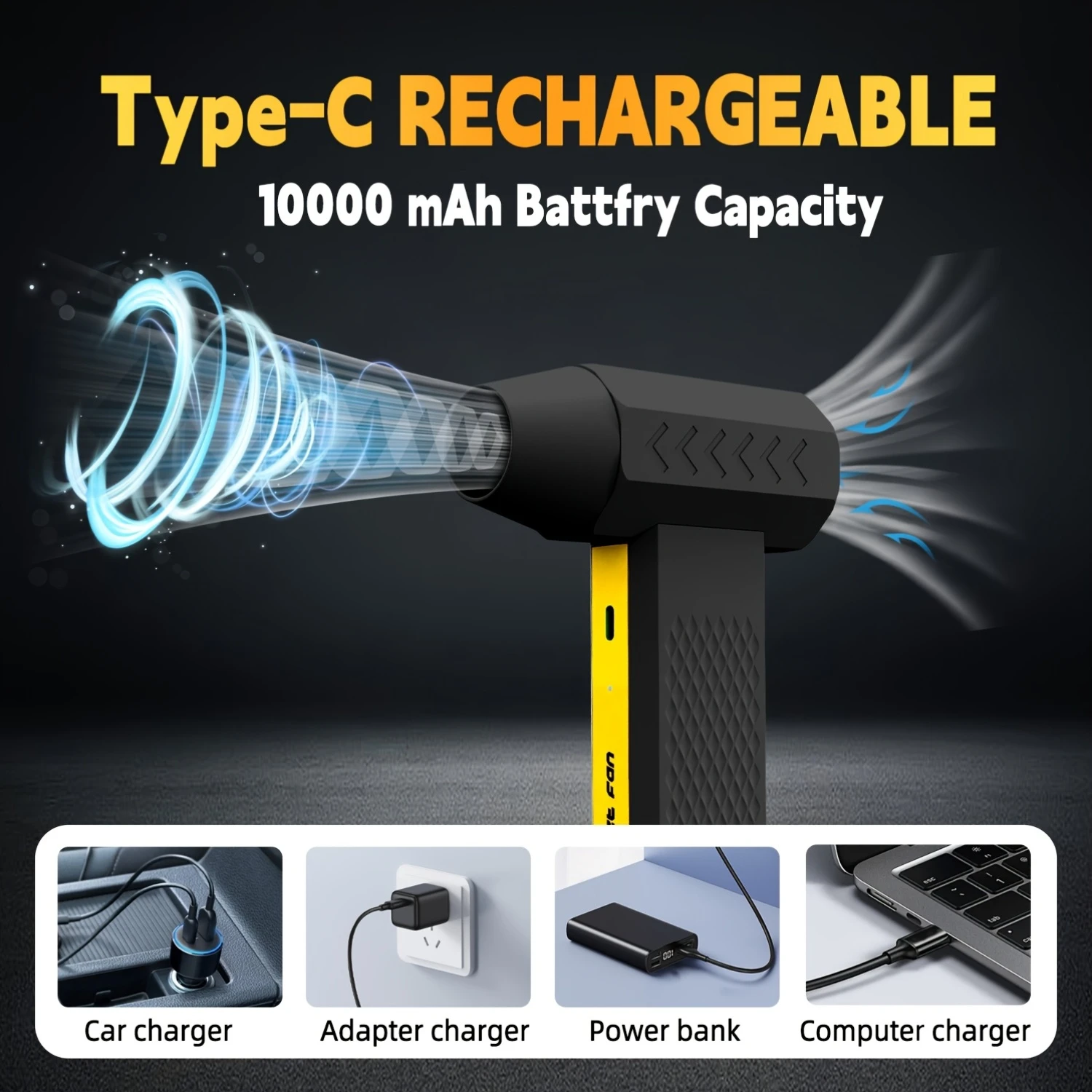 960000RPH منفاخ الهواء فرش السيارات عالية السرعة توربو مروحة نفاثة مع LED USB قابلة للشحن منفاخ غبار قوي للسيارة/الكمبيوتر