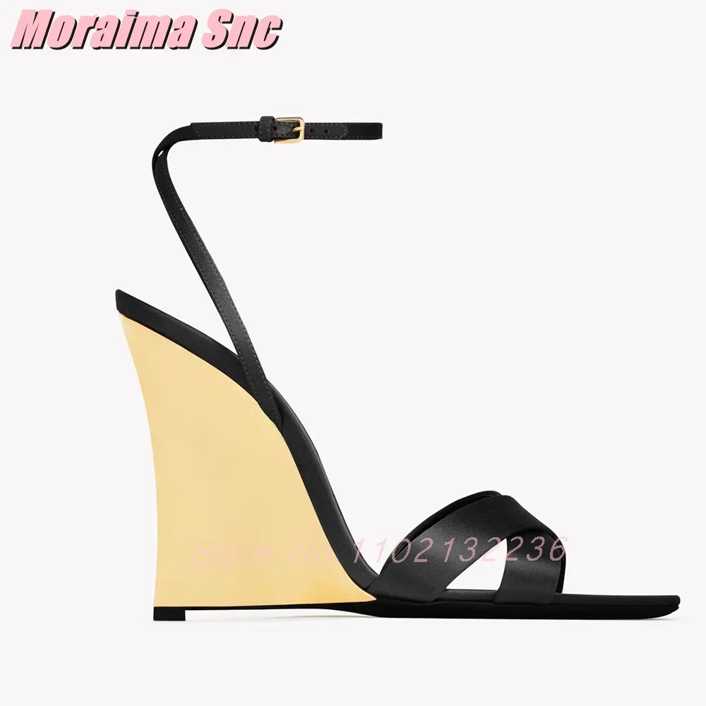 Mixed Colors Wedges Sandals Patent Leather Cross Strap Round Open Toe Ankle Buckle Sey Fashion Women's Dress Shoes Summer 2025 view 6