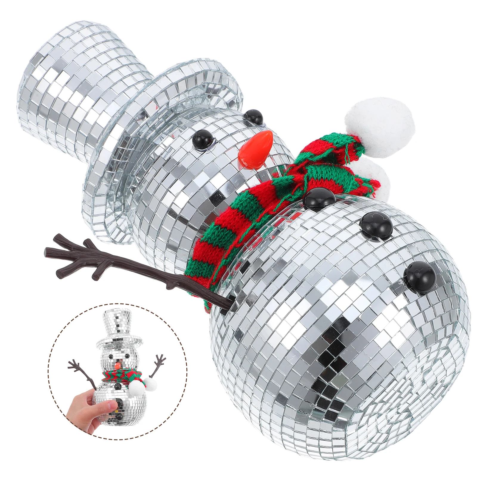 

Christmas Snowman Figurine Reflective Mirror Ball Ornament Snowman Winter Tabletop Decoration For Home Party Holiday Decor