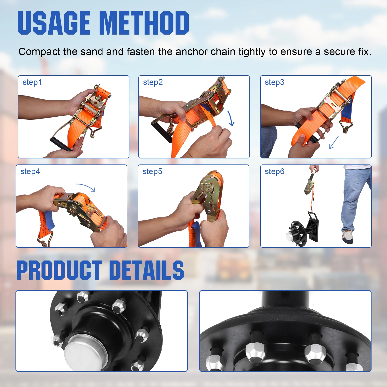 2 Pack 8x6.5inch Shipping Container Wheel Lug with Ratchet Strap Tie Down J Hook Container Moving Tool Quick Disassembly