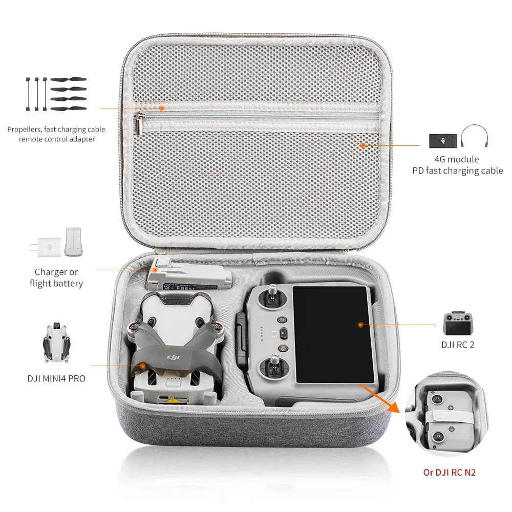 XFJI Tragetasche für DJI Mini 4 Pro RC 2/RC N2 Aufbewahrungstasche Mini 4 Pro Drohnenzubehör Schneeflockentuch spritzwassergeschützte Handtasche