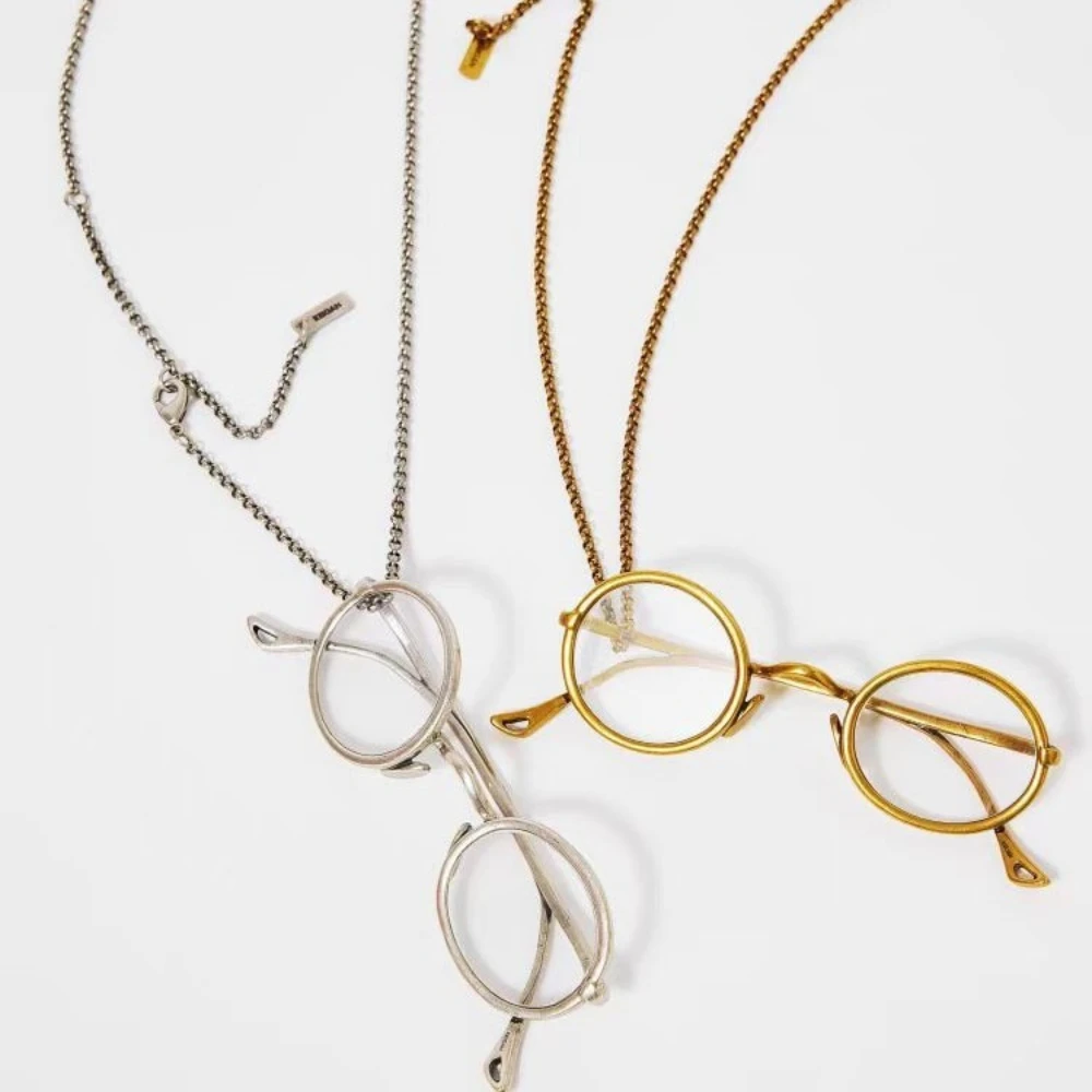 

Adjustable Glasses Shaped Pendants Long Necklaces Copper Retro Women High-end Personalized Versatile Necklace Fashion Jewelry