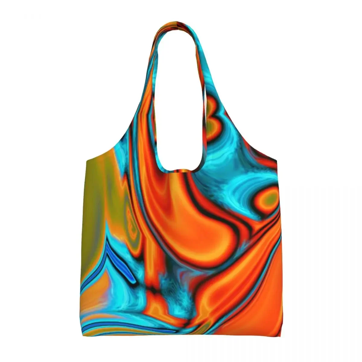 

Custom Vivid Modern Southwest Hipster Turquoise Orange Swirls Shopping Tote Bag Recycling Canvas Grocery Shoulder Shopper Bag