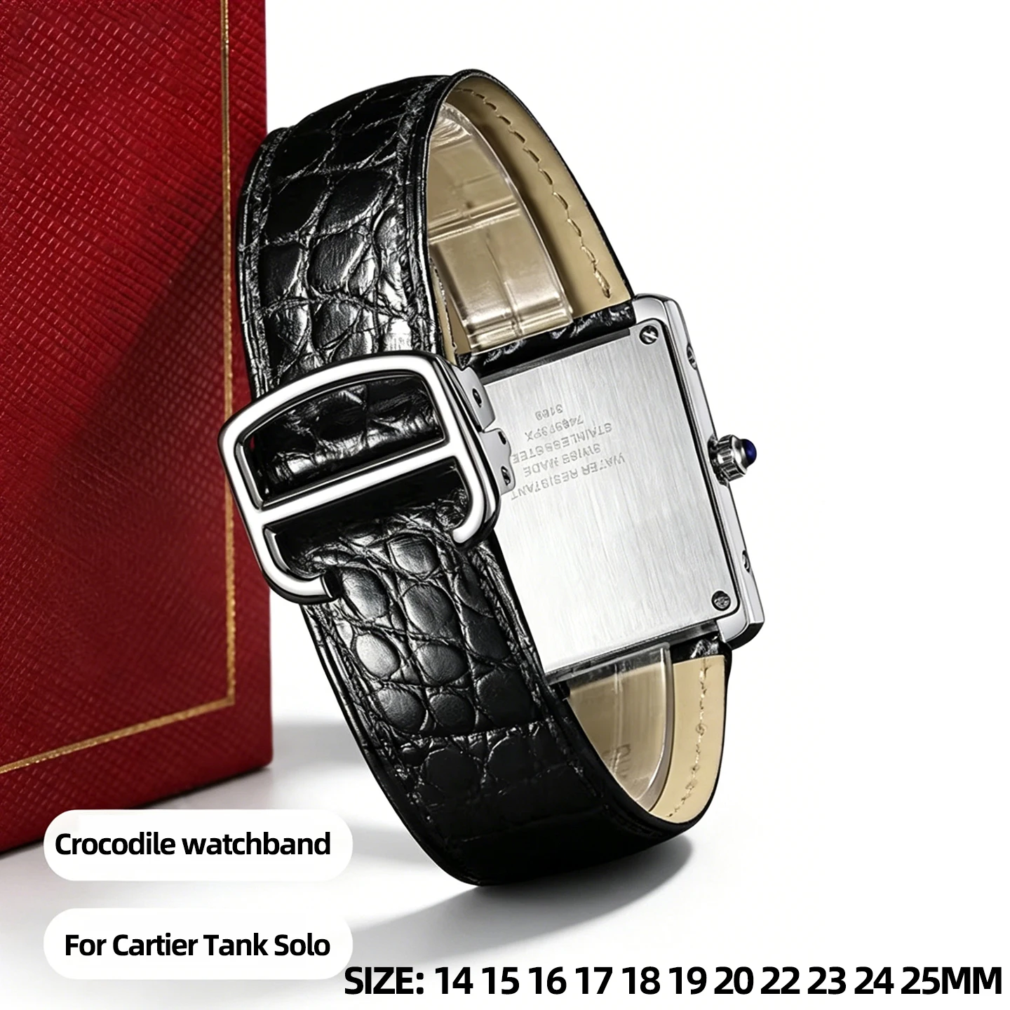 20/22/23/24/25mm Crocodile watchband For Cartier Tank Solo, Clé, London, Calibre unisex Bracelet Black Brown Blue folding buckle