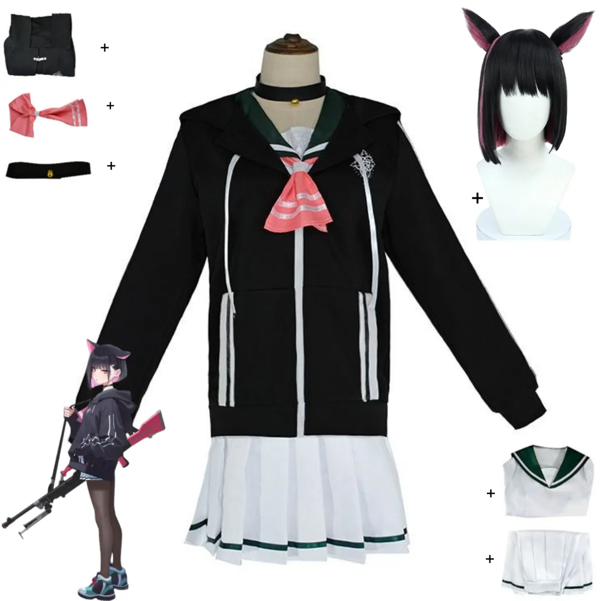 

Game Blue Archive The Animation Kyoyama Kazusa Cosplay Costume Hooded Coat White JK Sailor Uniform Skirt Woman Sexy Party Suit