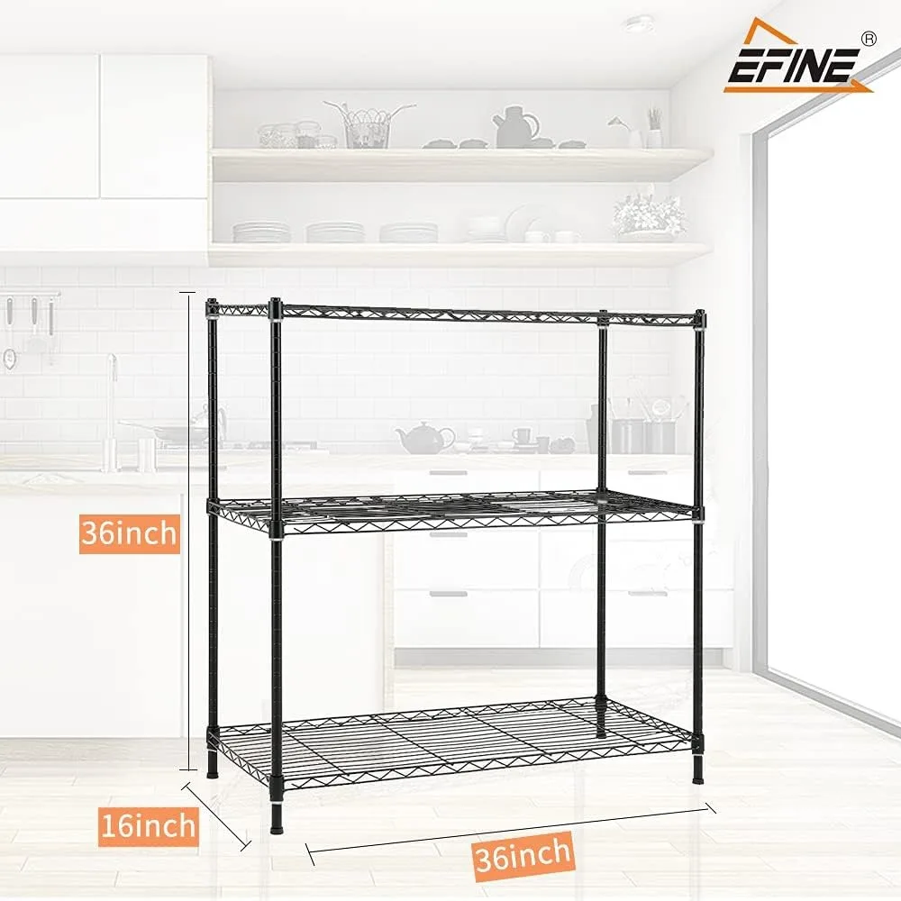 EFINE 2-Pack 3-Shelf Shelving Unit with 3-Shelf Liners, Adjustable Rack, Steel Wire Shelves, Shelving Units and Storage