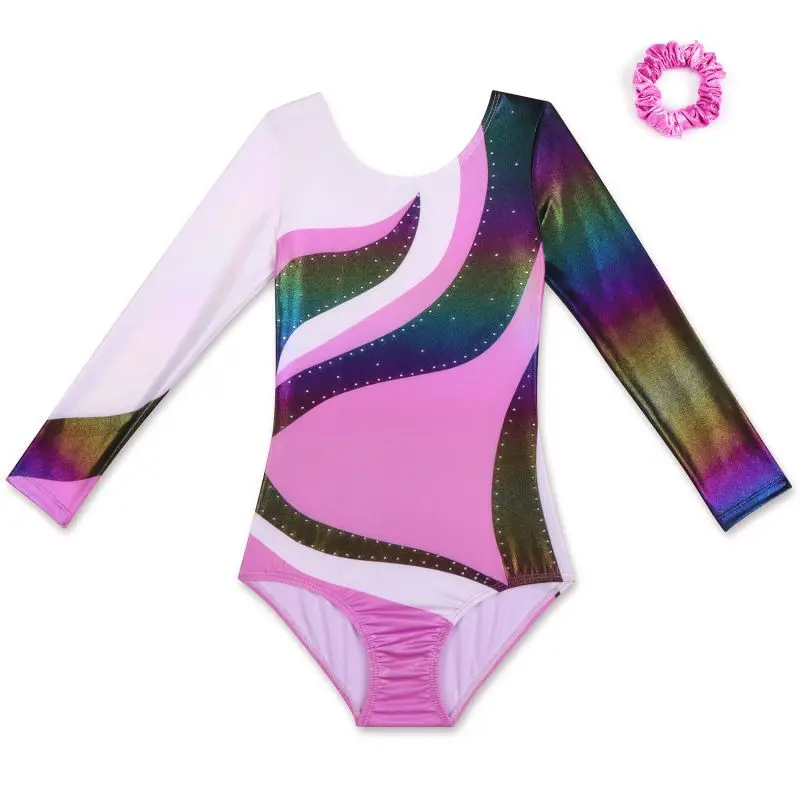 Sparkly Tumbling Dance Leotards 2 Sets 3-14Y Long Sleeve Ballet Skin-tight Garment Girls Gymnastics