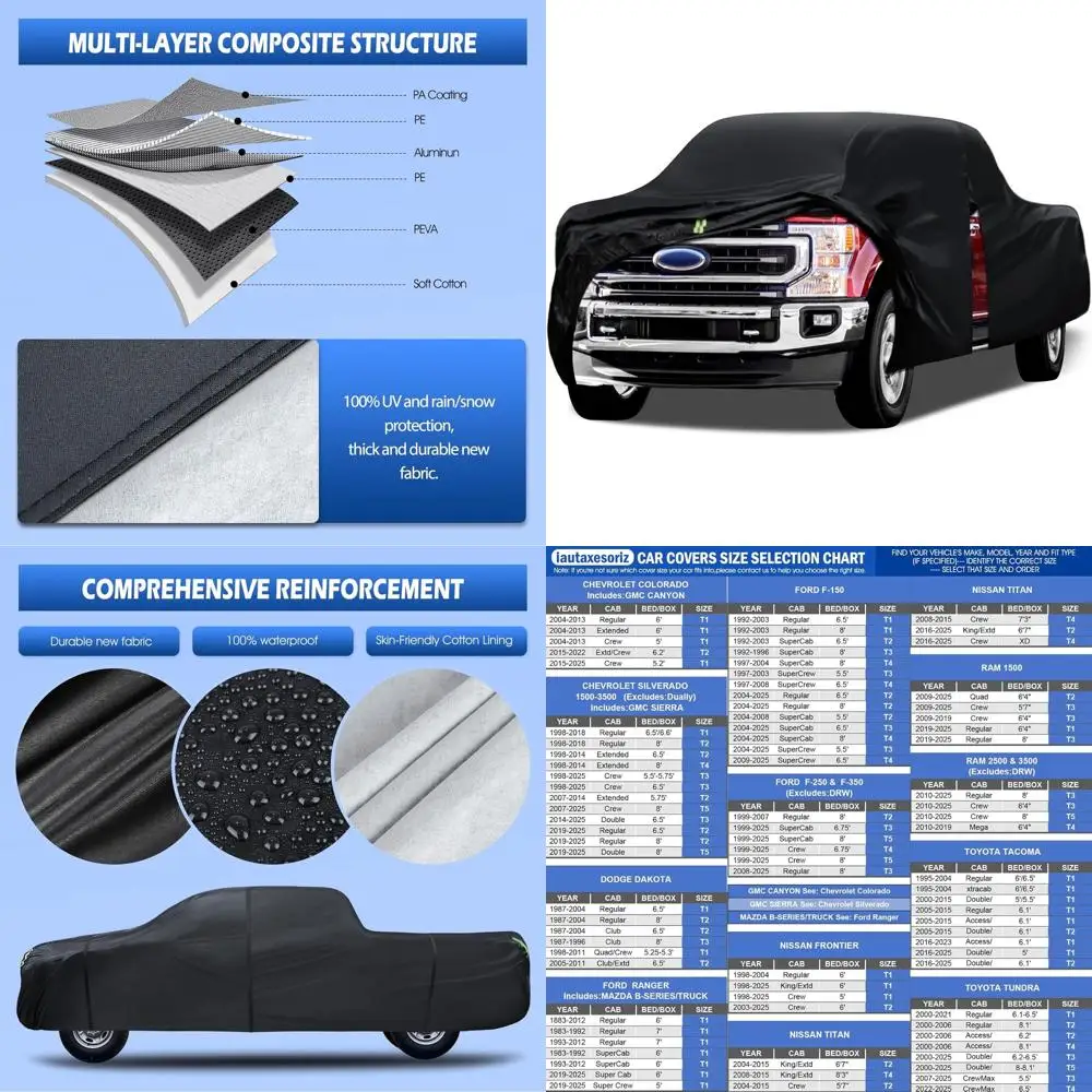 

All-Weather Waterproof 6-Layer Truck Cover for Various Models (Fits Trucks Up to 250)