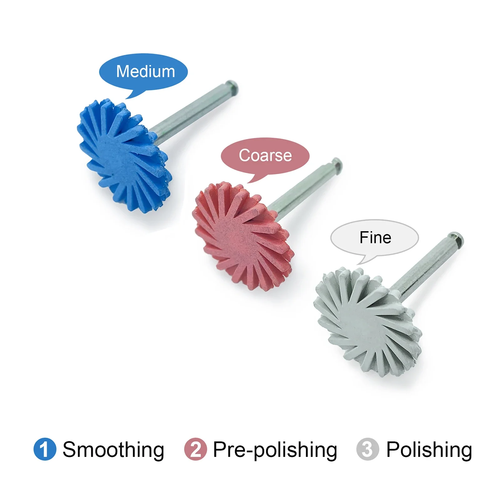 3pcs Dental Rubber Polisher Composite Resin Polishing Disc Diamond System RA Disc 14mm Wheel Spiral Flex Brush Burs 3 Colors