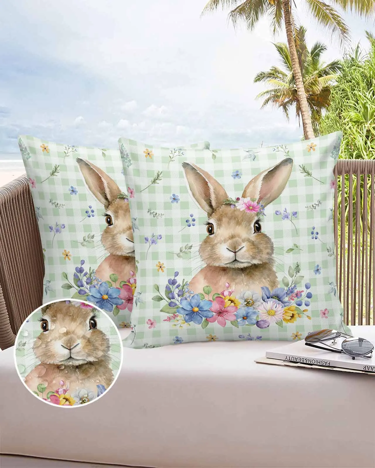 

2/4PCS Easter Flower Egg Rabbit Waterproof Cushion Cover For Home Decoration 40/45/50/60/66cm Pillowcase